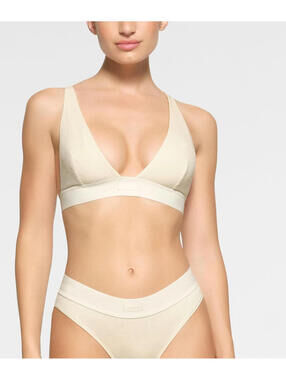 NWOT Skims Cotton Rib Plunge Bralette Color Bone Size XS